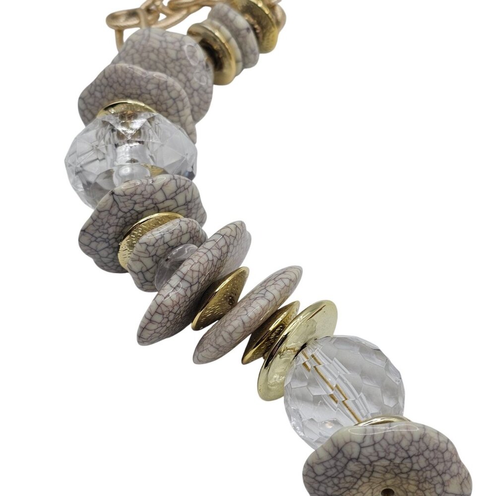 Chunky Statement Gold Tone‎ White/Gray Bead Chain Chic Fashion Jewelry Necklace - Picture 9 of 11